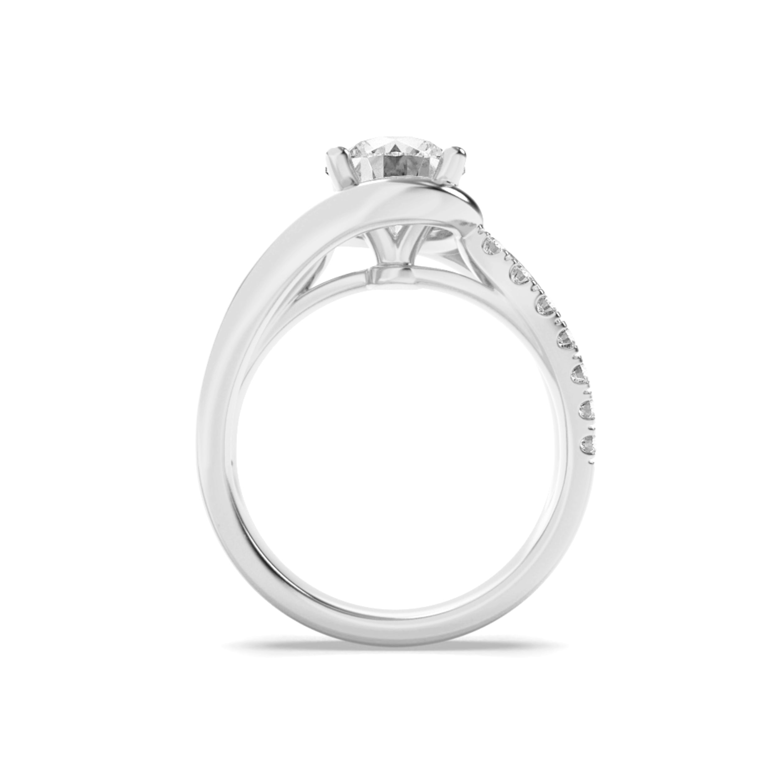 2CTW Round Shaped Lab Grown Diamond (G/VS) Swirl Shank Accented Engagement Ring in 14K Gold