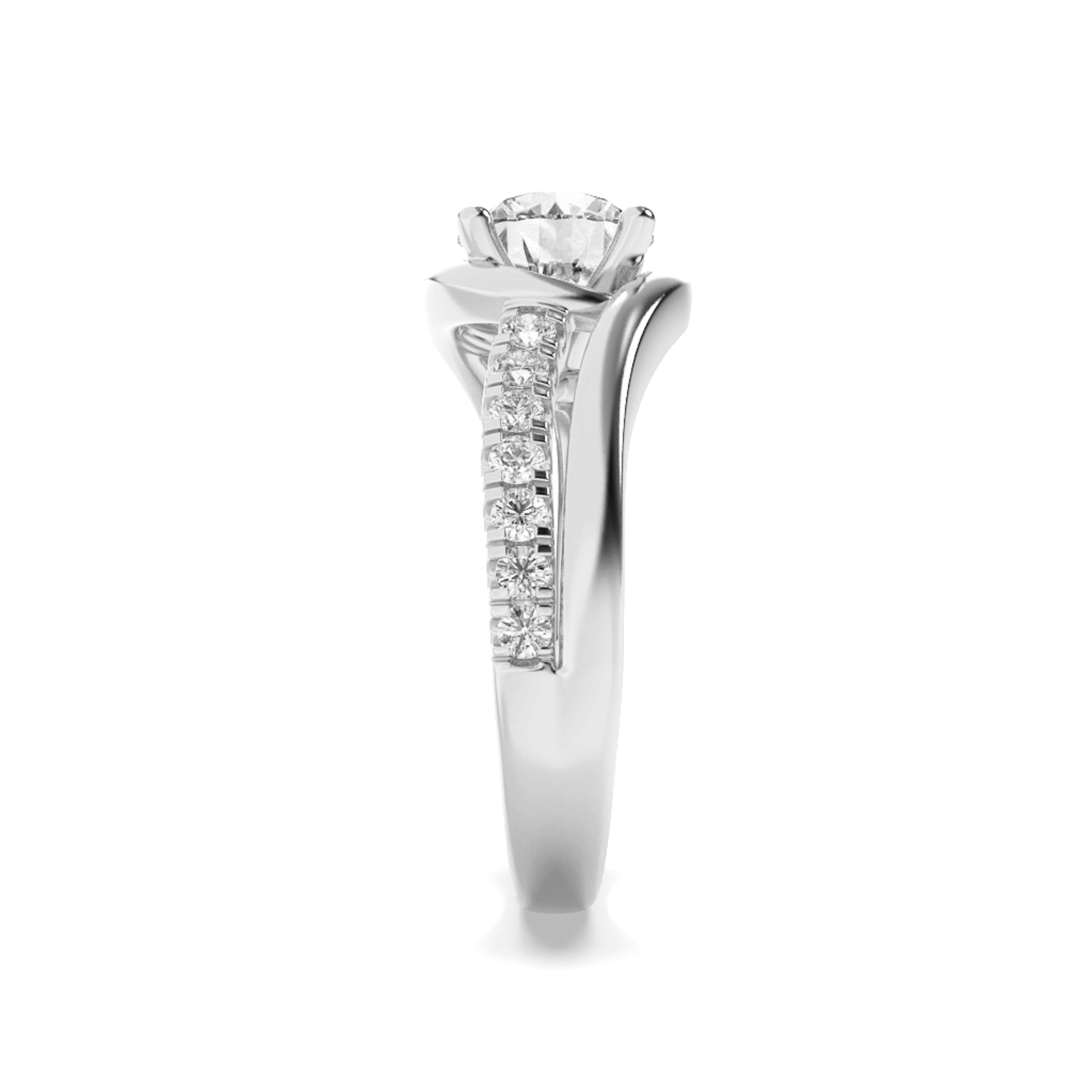 2CTW Round Shaped Lab Grown Diamond (G/VS) Swirl Shank Accented Engagement Ring in 14K Gold