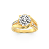 2CTW Round Shaped Lab Grown Diamond (F/VS) Swirl Shank Accented Engagement Ring in 14K Gold
