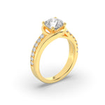 2CTW Round Shaped Lab Grown Diamond (F/VS) Swirl Shank Accented Engagement Ring in 14K Gold