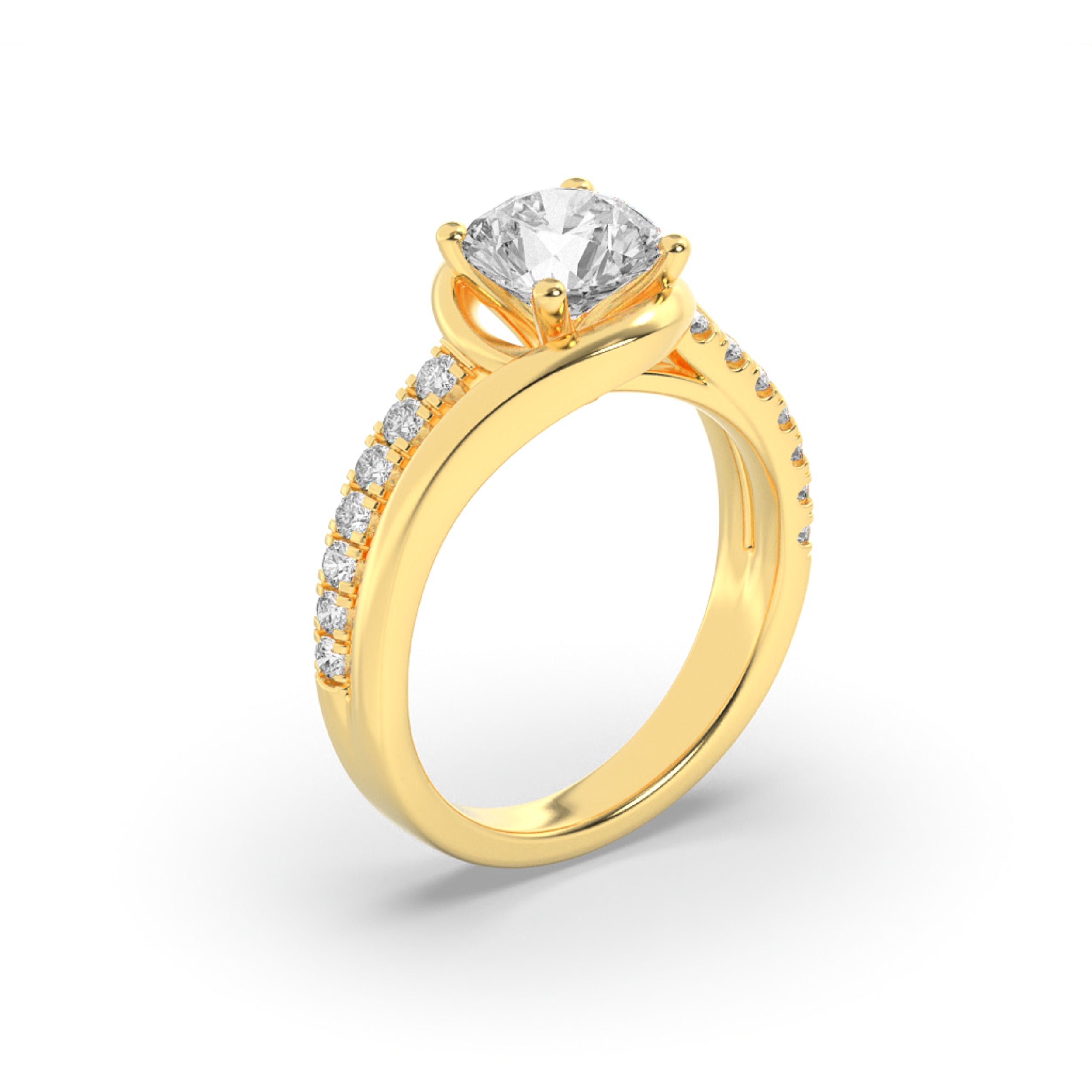 2CTW Round Shaped Lab Grown Diamond (F/VS) Swirl Shank Accented Engagement Ring in 14K Gold