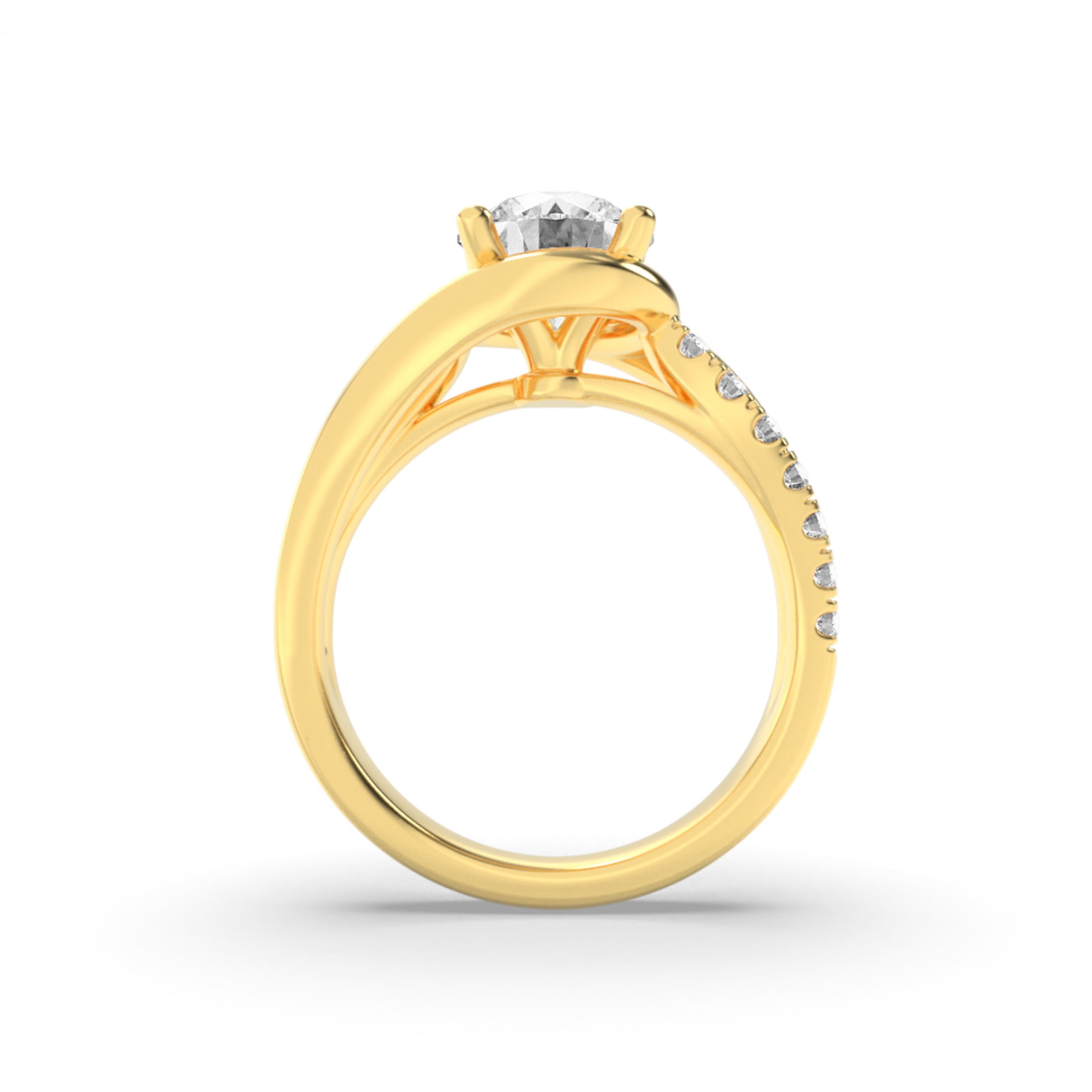 2CTW Round Shaped Lab Grown Diamond (F/VS) Swirl Shank Accented Engagement Ring in 14K Gold
