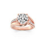 2CTW Round Shaped Lab Grown Diamond (F/VS) Swirl Shank Accented Engagement Ring in 14K Gold
