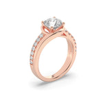 2CTW Round Shaped Lab Grown Diamond (F/VS) Swirl Shank Accented Engagement Ring in 14K Gold