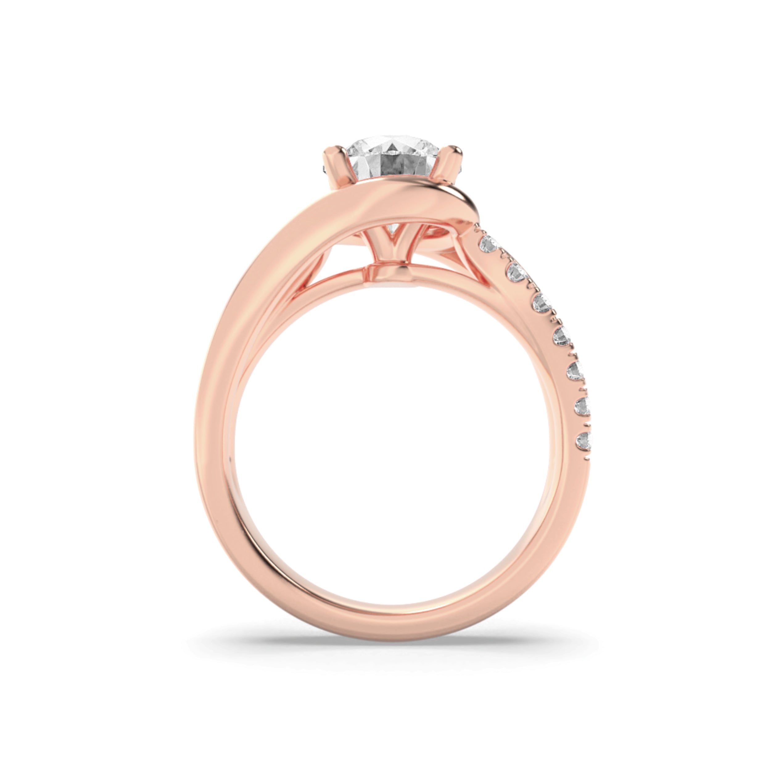 2CTW Round Shaped Lab Grown Diamond (F/VS) Swirl Shank Accented Engagement Ring in 14K Gold