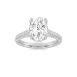 3CTW Oval Shaped Lab Grown Diamond (F/VS) Triple Row Accented Engagement Ring in 14K Gold