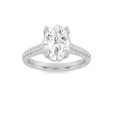 3CTW Oval Shaped Lab Grown Diamond (F/VS) Triple Row Accented Engagement Ring in 14K Gold