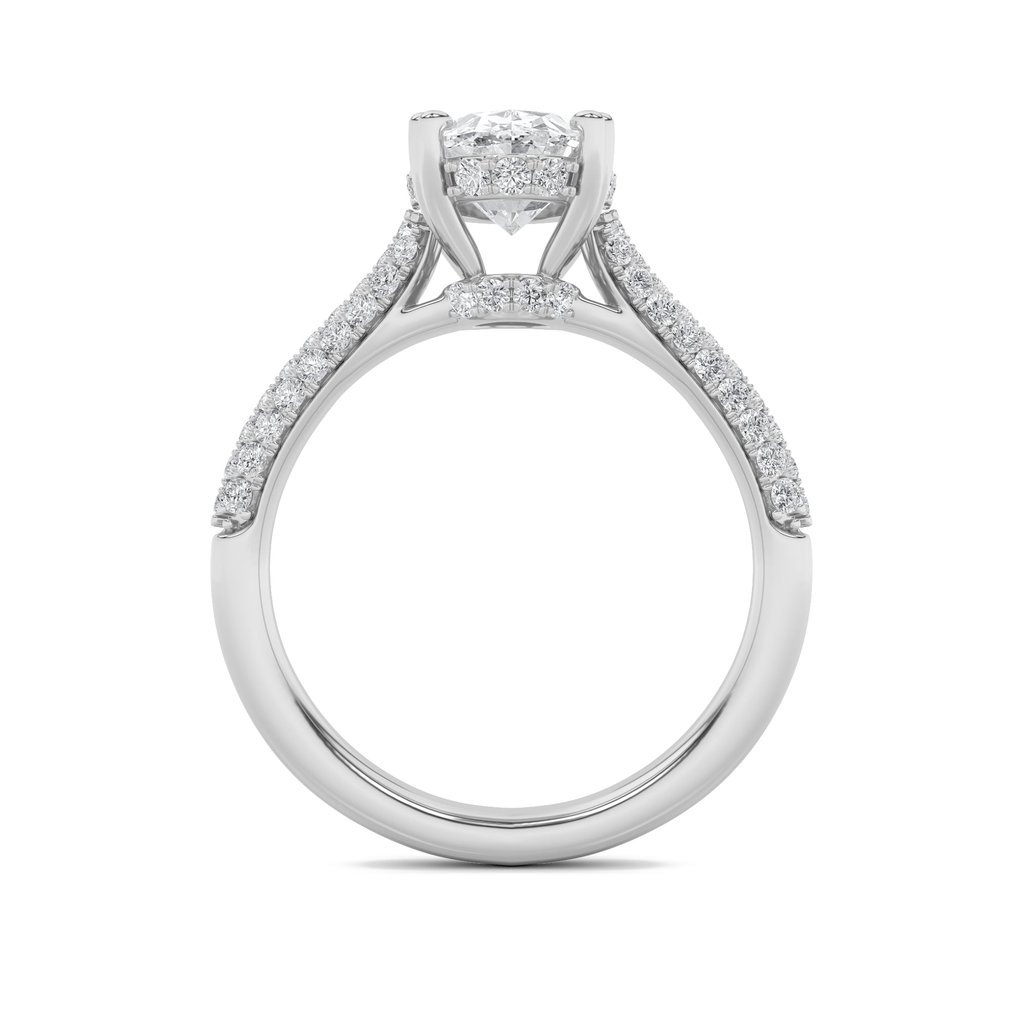 3CTW Oval Shaped Lab Grown Diamond (F/VS) Triple Row Accented Engagement Ring in 14K Gold