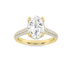 3CTW Oval Shaped Lab Grown Diamond (F/VS) Triple Row Accented Engagement Ring in 14K Gold