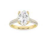 3CTW Oval Shaped Lab Grown Diamond (F/VS) Triple Row Accented Engagement Ring in 14K Gold
