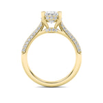 3CTW Oval Shaped Lab Grown Diamond (F/VS) Triple Row Accented Engagement Ring in 14K Gold