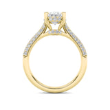 3CTW Oval Shaped Lab Grown Diamond (F/VS) Triple Row Accented Engagement Ring in 14K Gold