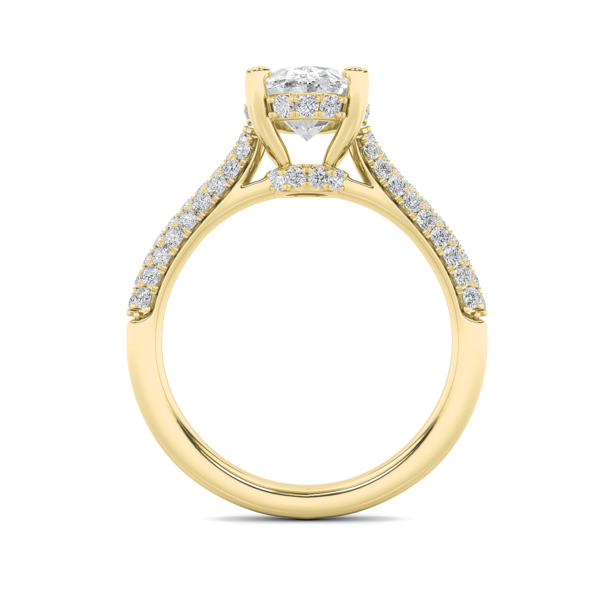 3CTW Oval Shaped Lab Grown Diamond (F/VS) Triple Row Accented Engagement Ring in 14K Gold