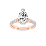 3CTW Pear Shaped Lab Grown Diamond (F/VS) Triple Row Accented Engagement Ring in 14K Gold