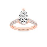3CTW Pear Shaped Lab Grown Diamond (F/VS) Triple Row Accented Engagement Ring in 14K Gold