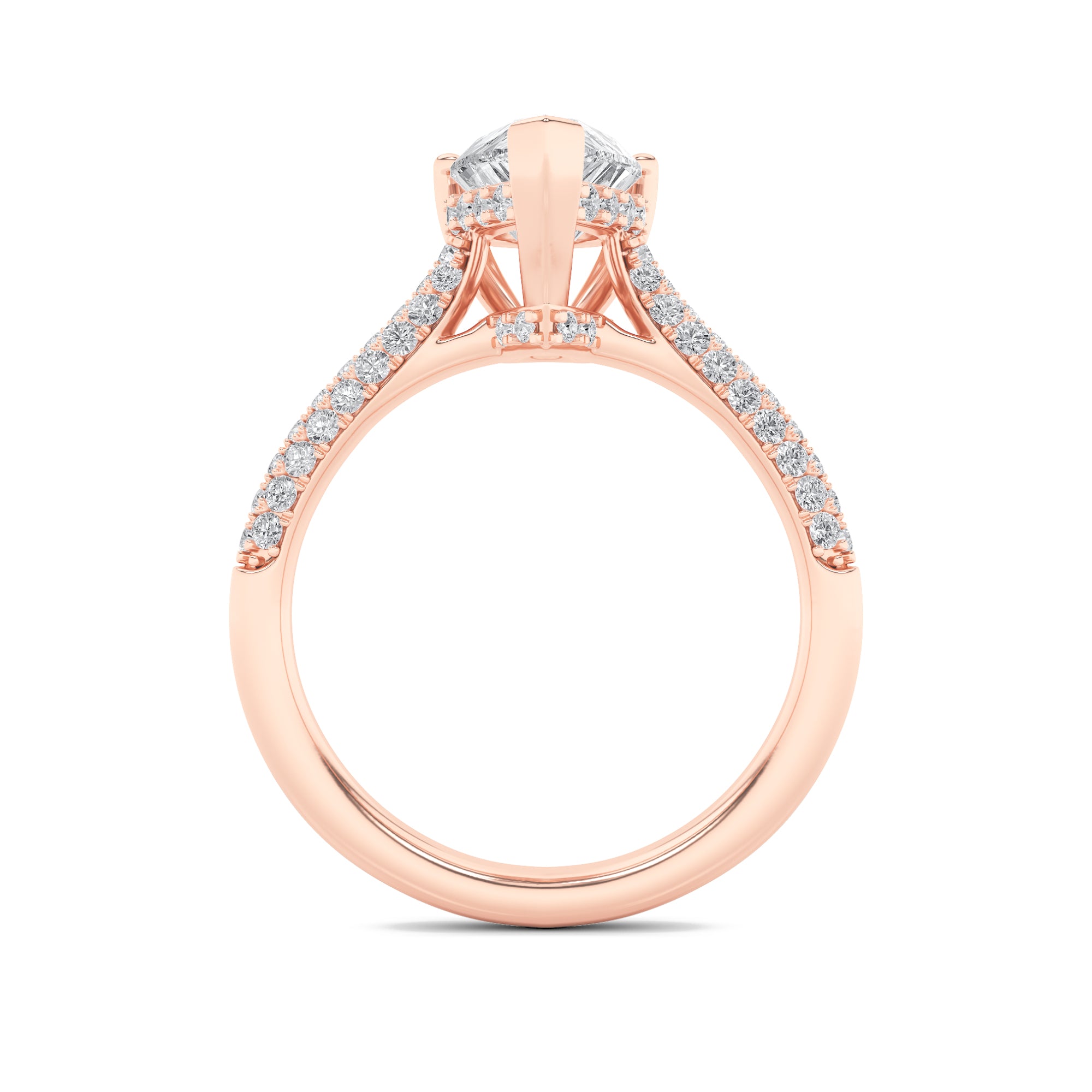 3CTW Pear Shaped Lab Grown Diamond (F/VS) Triple Row Accented Engagement Ring in 14K Gold