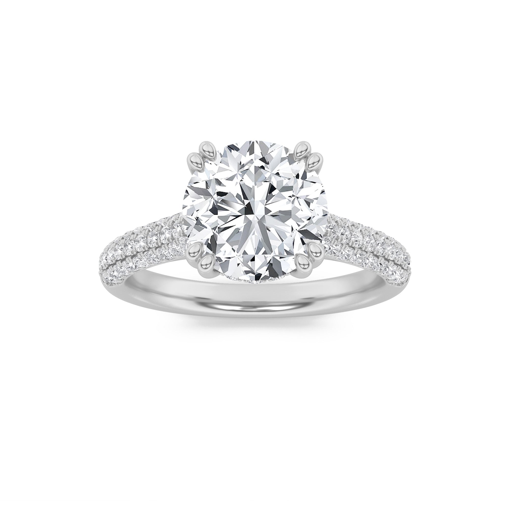 3CTW Round Shaped Lab Grown Diamond (F/VS) Triple Row Accented Engagement Ring in 14K Gold