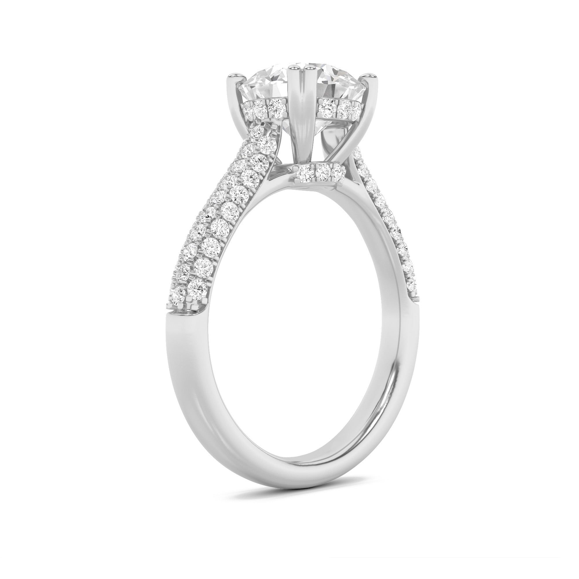 3CTW Round Shaped Lab Grown Diamond (F/VS) Triple Row Accented Engagement Ring in 14K Gold