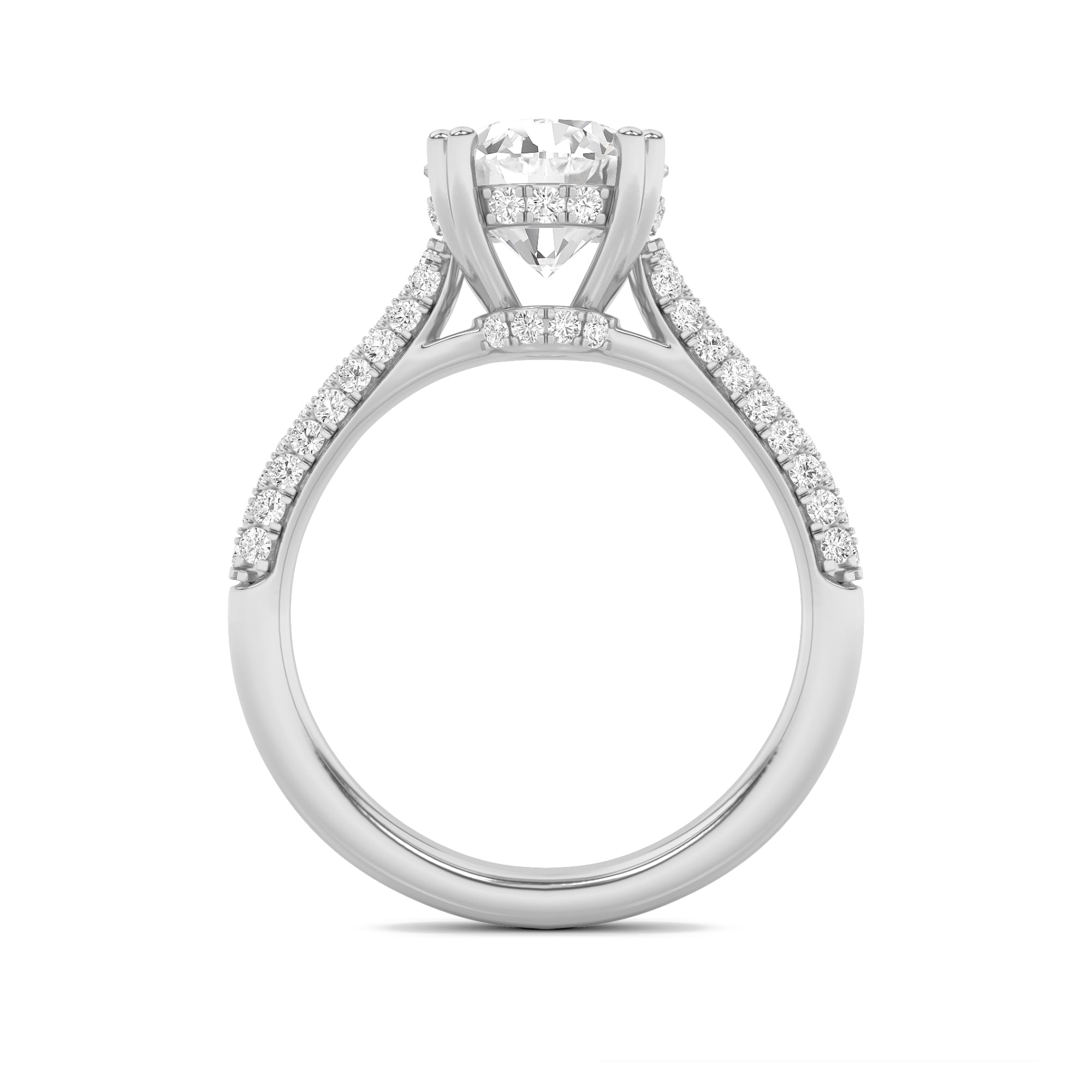 3CTW Round Shaped Lab Grown Diamond (F/VS) Triple Row Accented Engagement Ring in 14K Gold