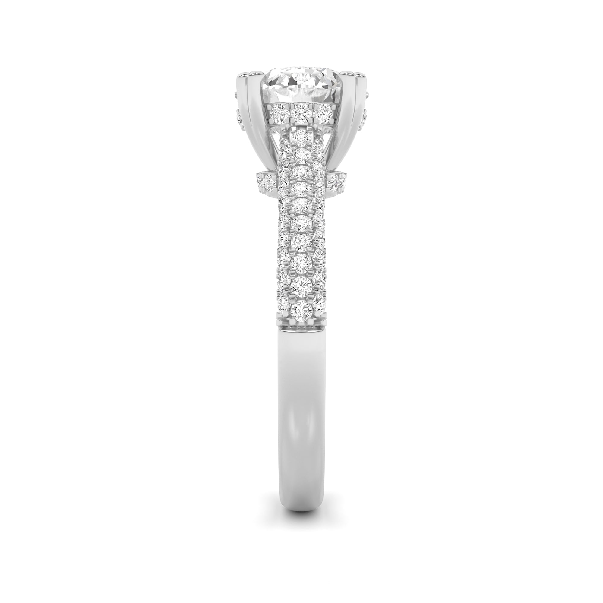 3CTW Round Shaped Lab Grown Diamond (F/VS) Triple Row Accented Engagement Ring in 14K Gold