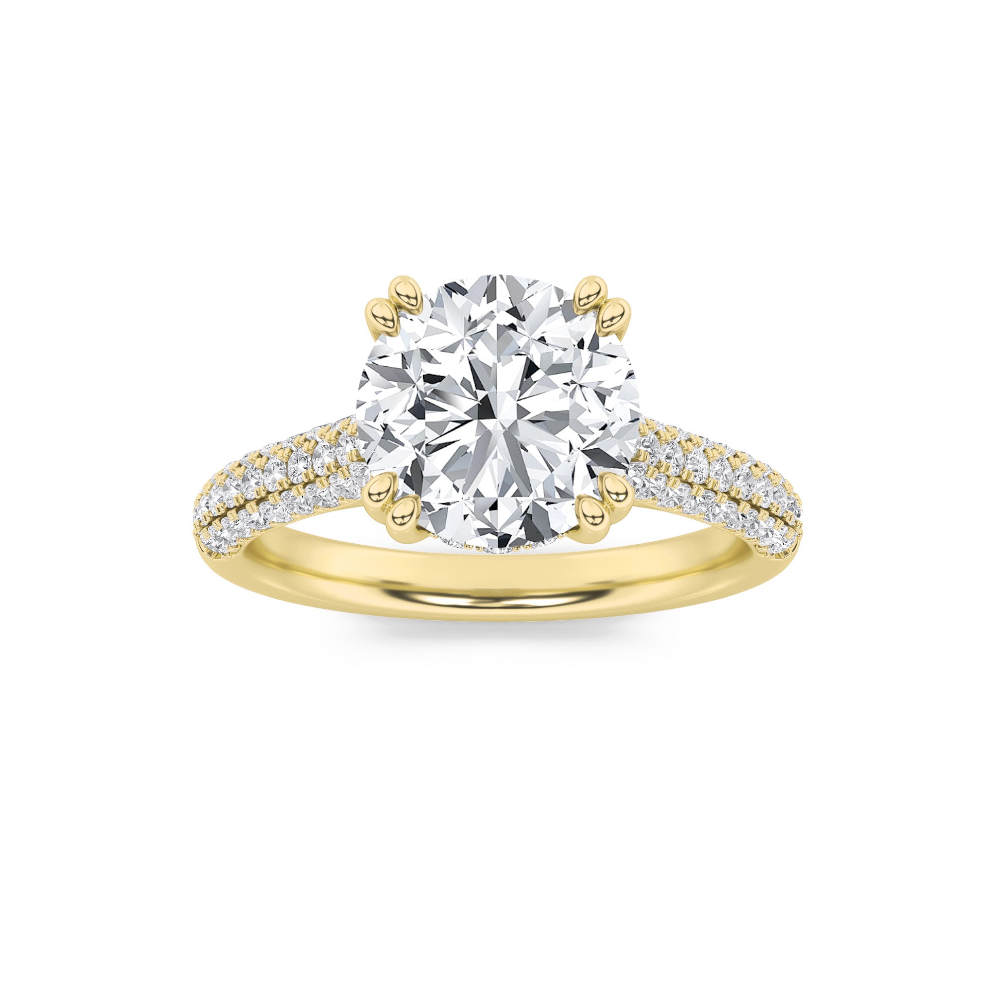 3CTW Round Shaped Lab Grown Diamond (F/VS) Triple Row Accented Engagement Ring in 14K Gold