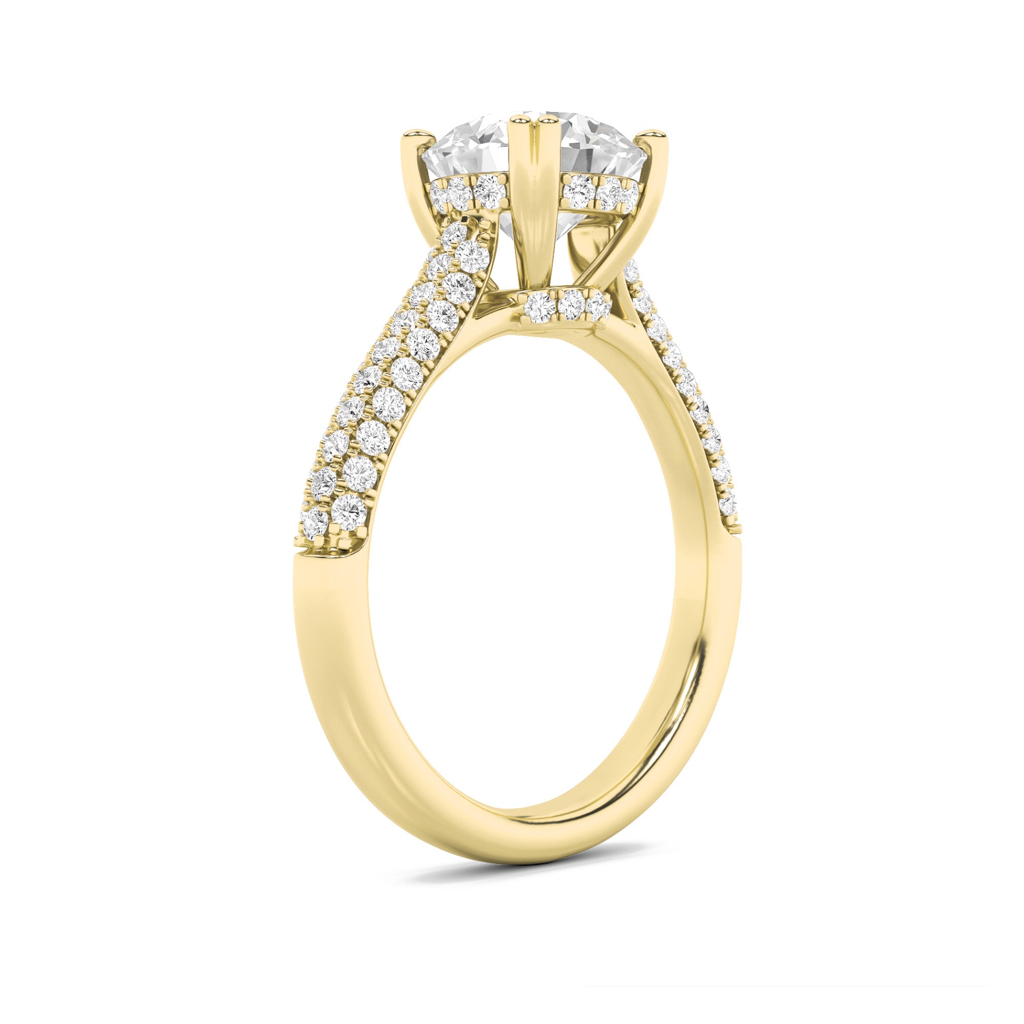 3CTW Round Shaped Lab Grown Diamond (F/VS) Triple Row Accented Engagement Ring in 14K Gold