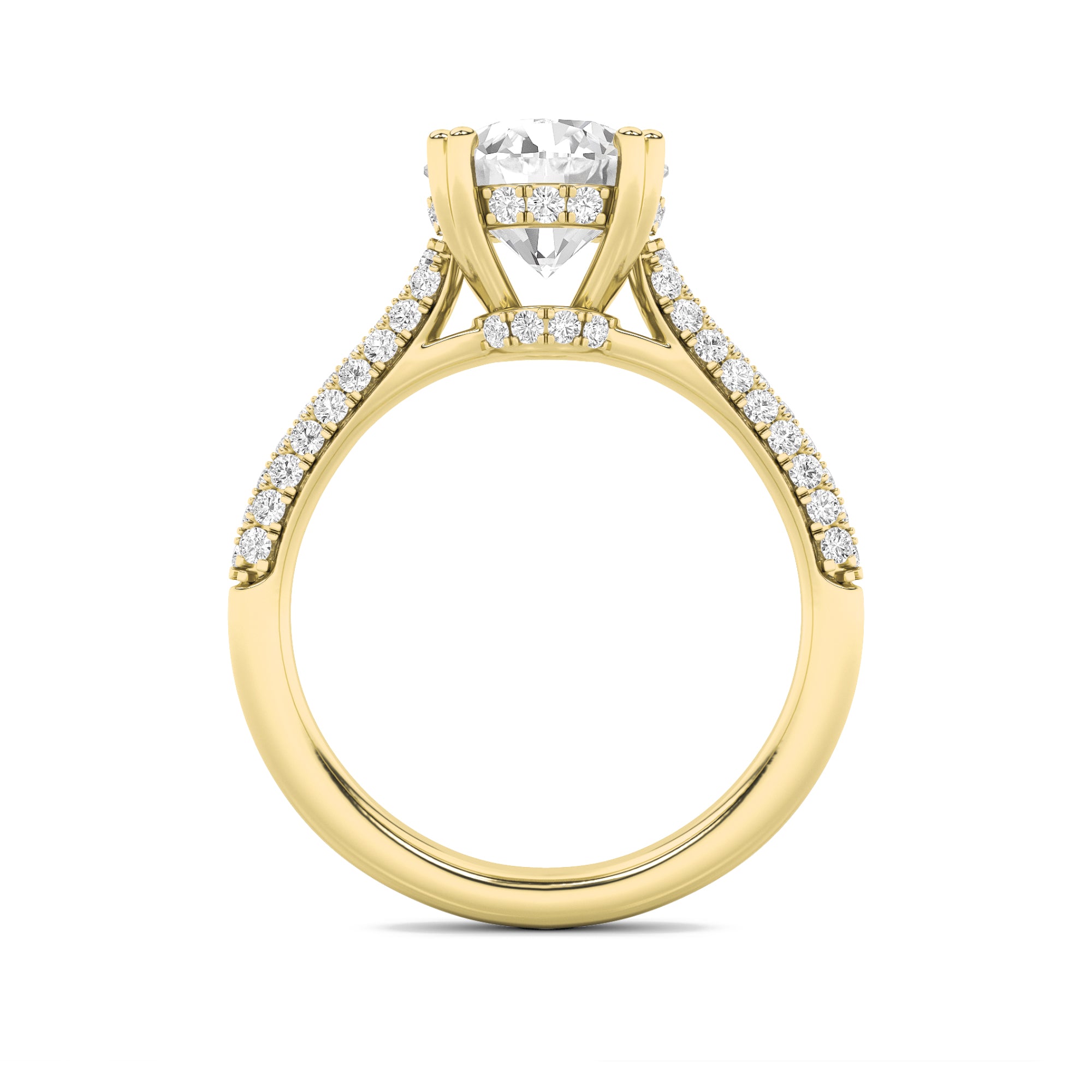 3CTW Round Shaped Lab Grown Diamond (F/VS) Triple Row Accented Engagement Ring in 14K Gold