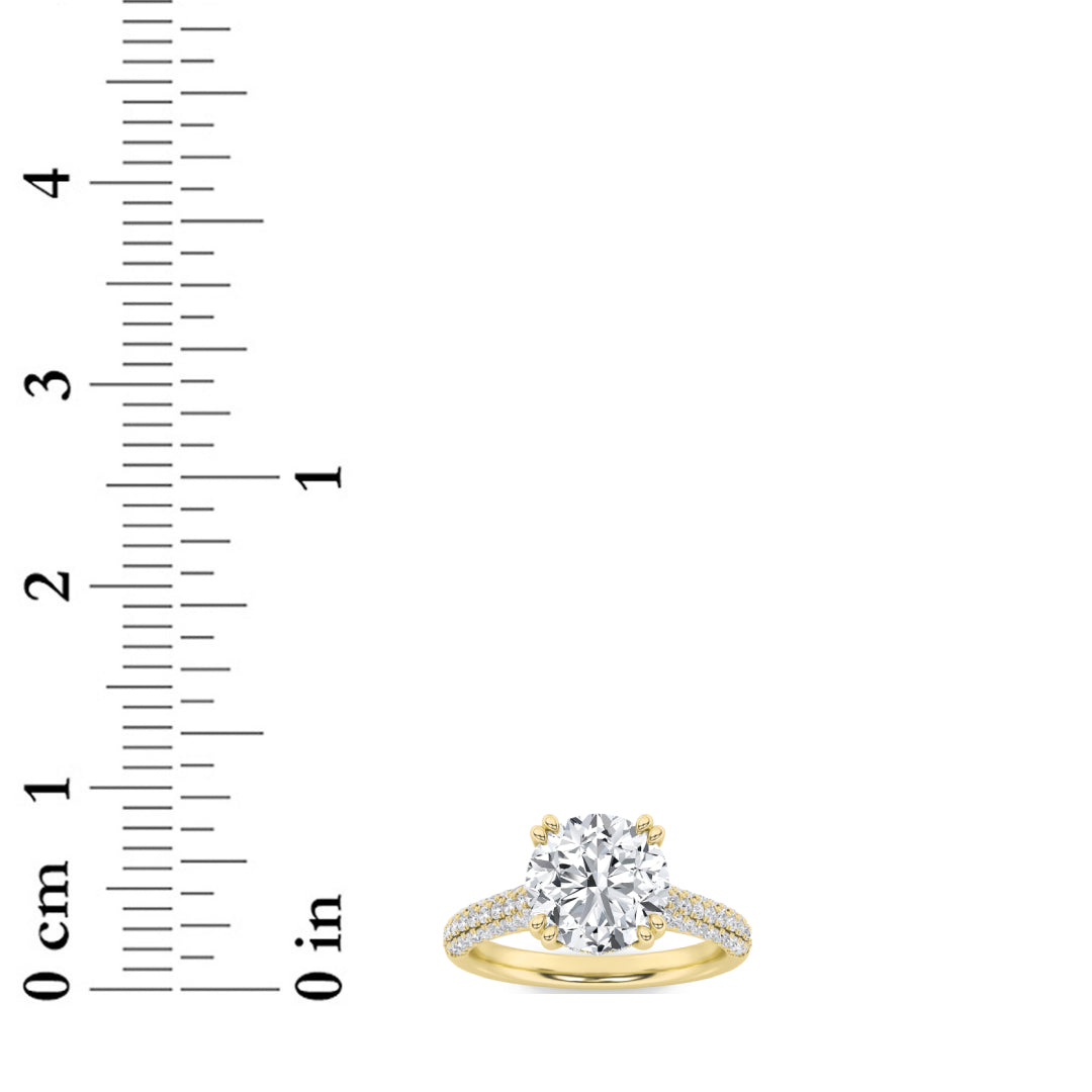 3CTW Round Shaped Lab Grown Diamond (F/VS) Triple Row Accented Engagement Ring in 14K Gold