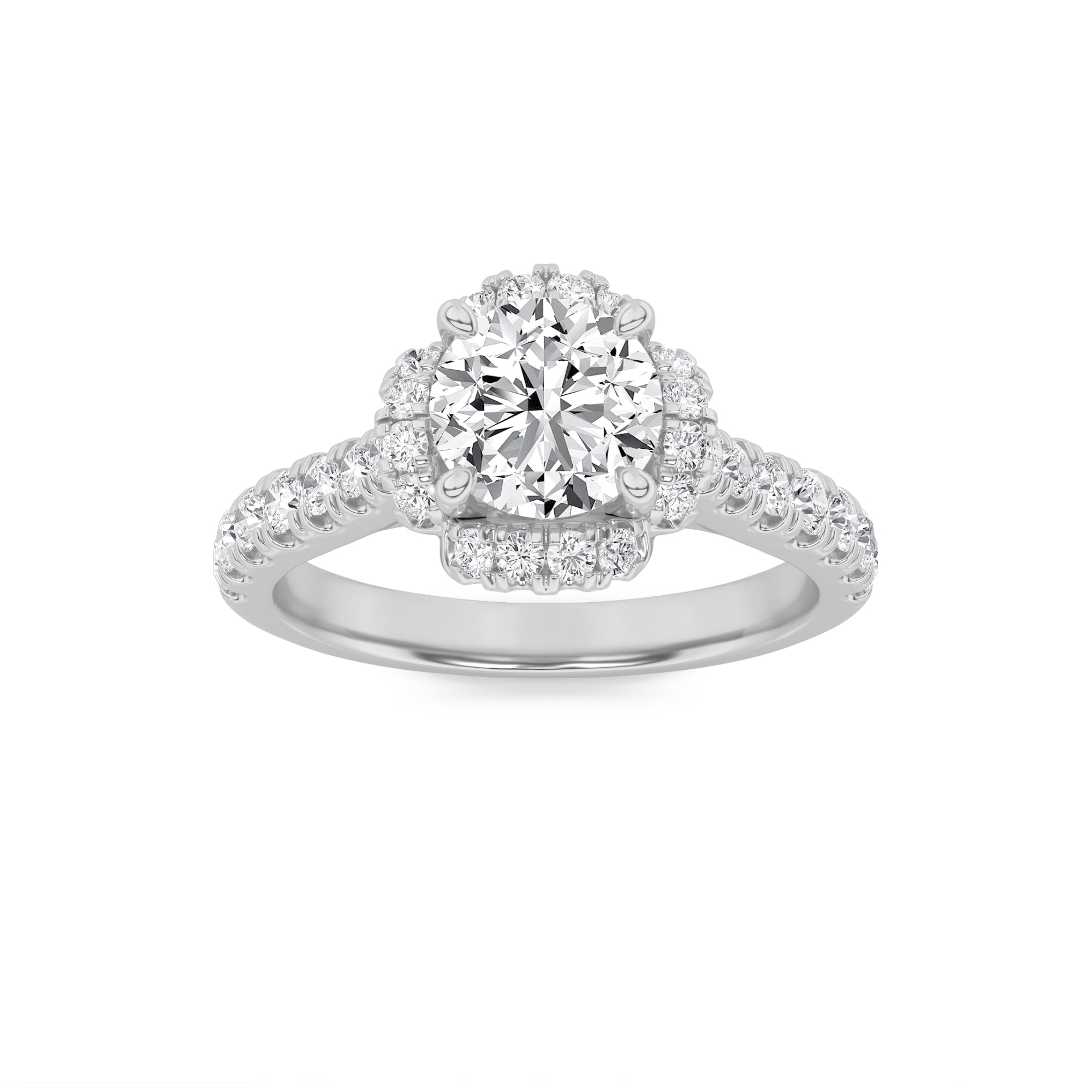 1.5CTW Round Shaped Lab Grown Diamond (F/VS) Halo Accented Engagement Ring in 14K Gold