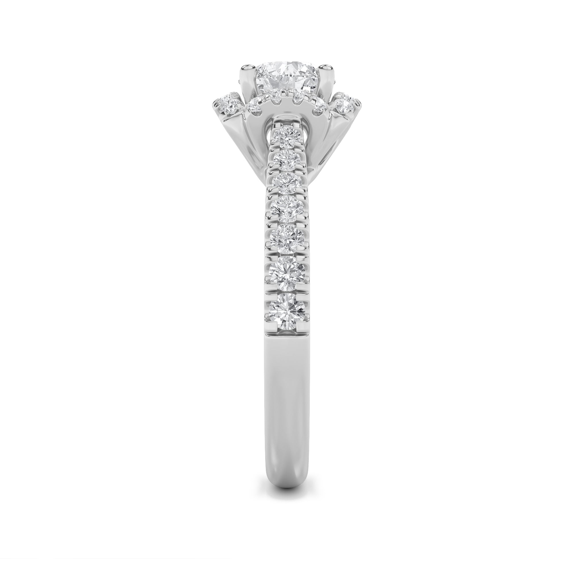 1.5CTW Round Shaped Lab Grown Diamond (F/VVS) Halo Accented Engagement Ring in 14K Gold