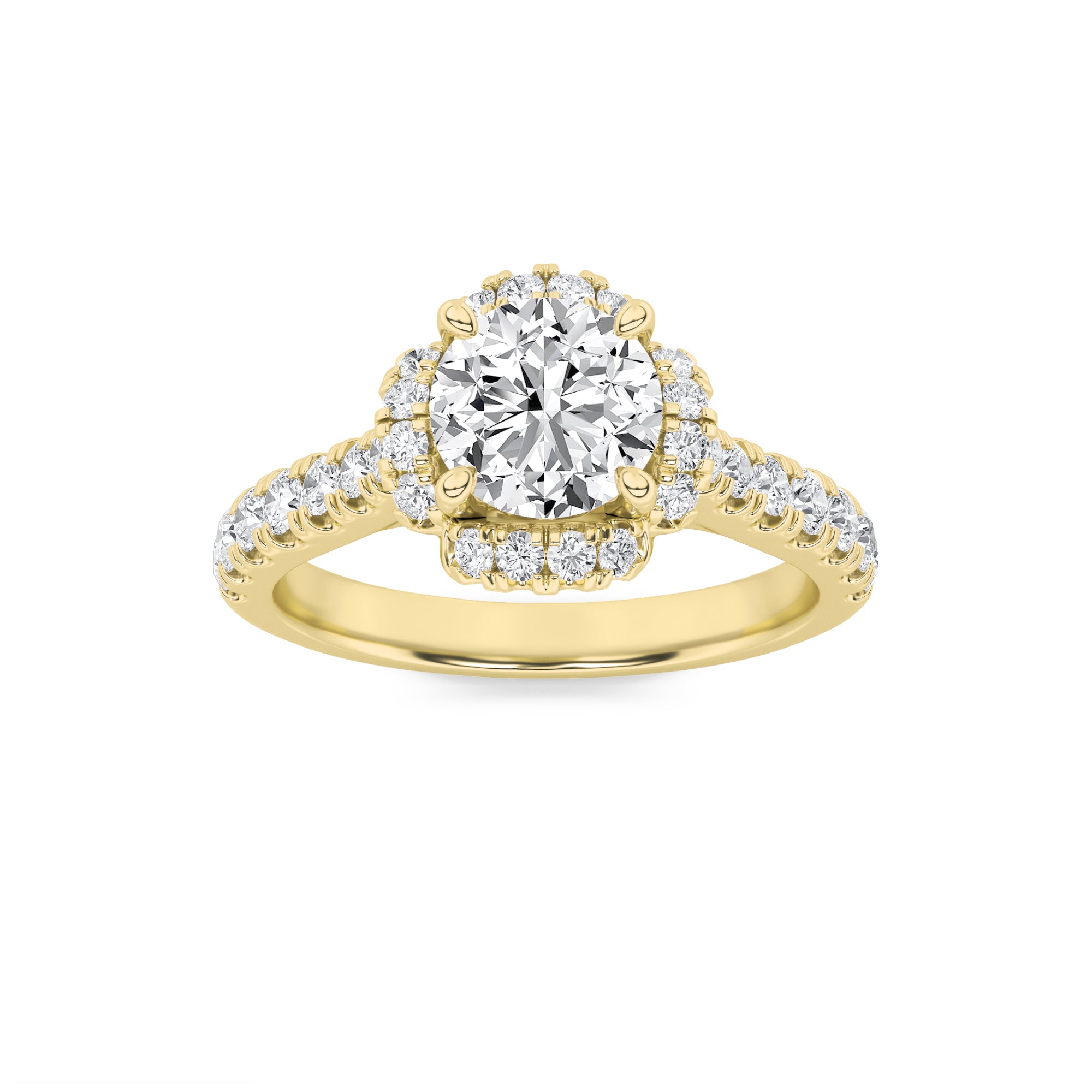1.5CTW Round Shaped Lab Grown Diamond (F/VVS) Halo Accented Engagement Ring in 14K Gold