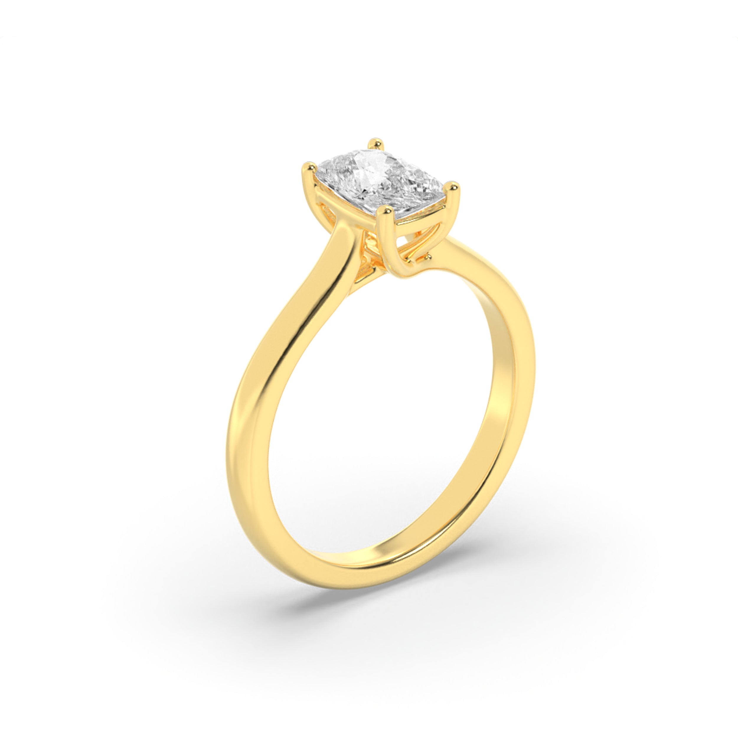 1CTW Elongated Cushion Shaped Lab Grown Diamond (F/VS) Plain Cathedral Trellis Shank Solitaire Engagement Ring in 14K Gold