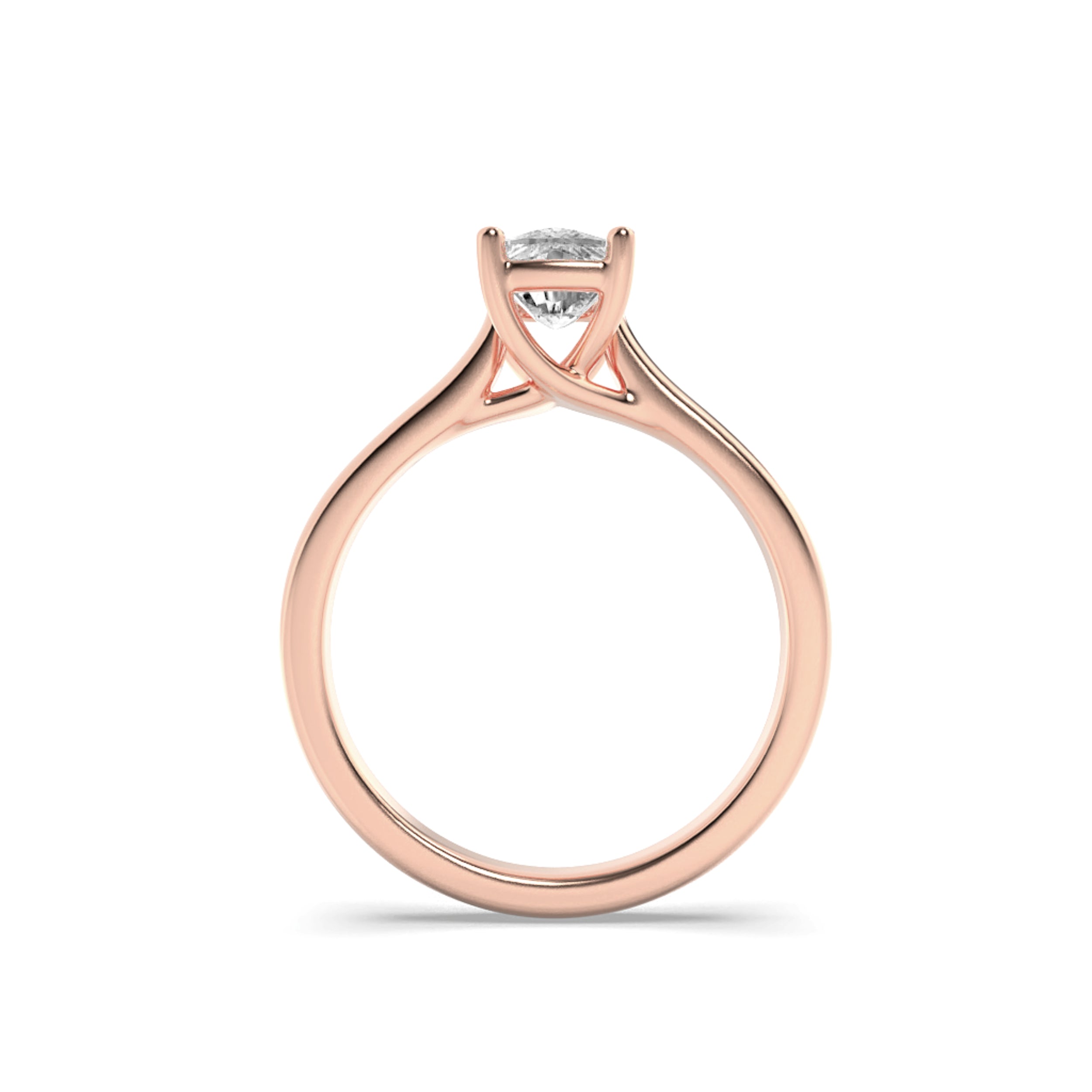 1CTW Elongated Cushion Shaped Lab Grown Diamond (F/VS) Plain Cathedral Trellis Shank Solitaire Engagement Ring in 14K Gold