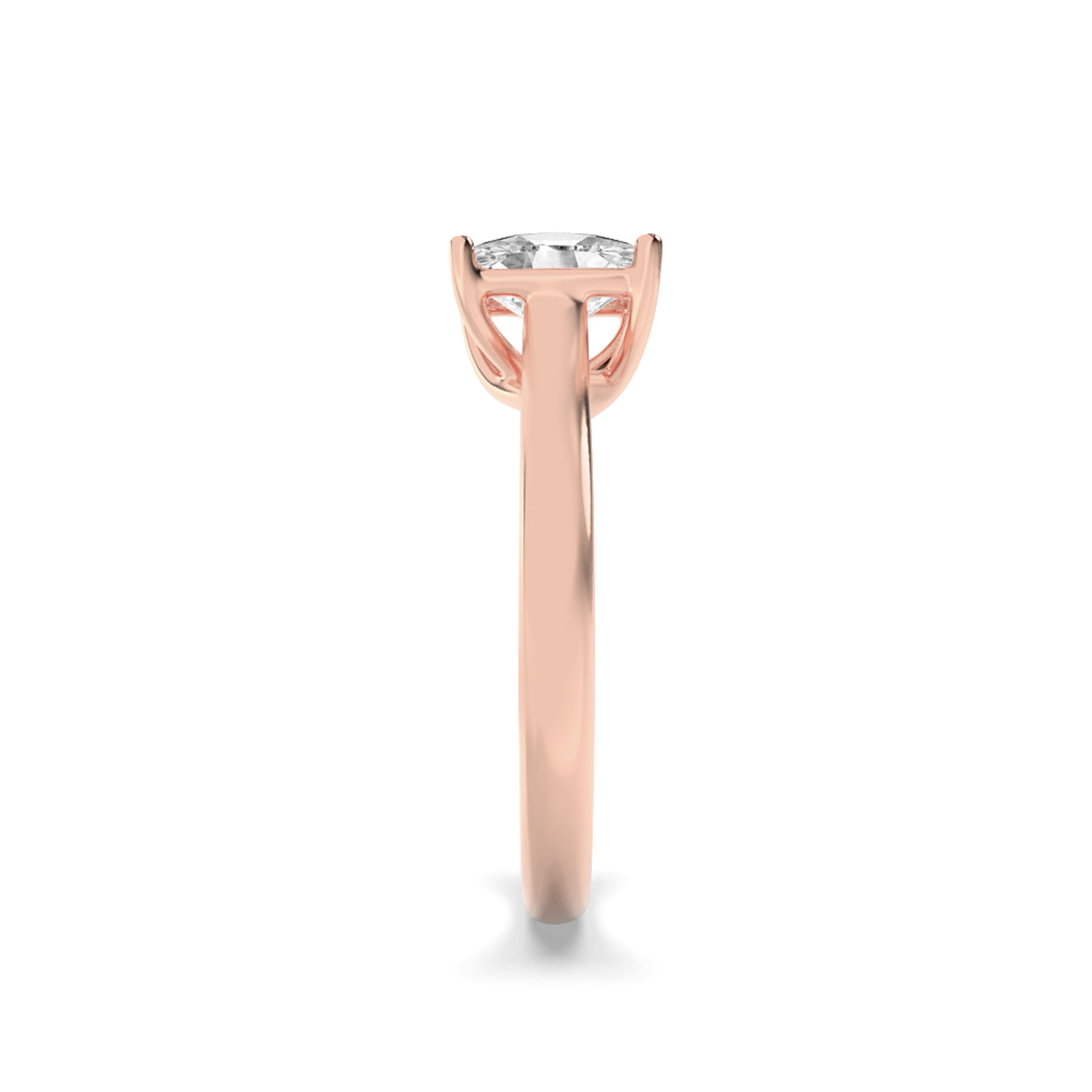 1CTW Elongated Cushion Shaped Lab Grown Diamond (F/VS) Plain Cathedral Trellis Shank Solitaire Engagement Ring in 14K Gold
