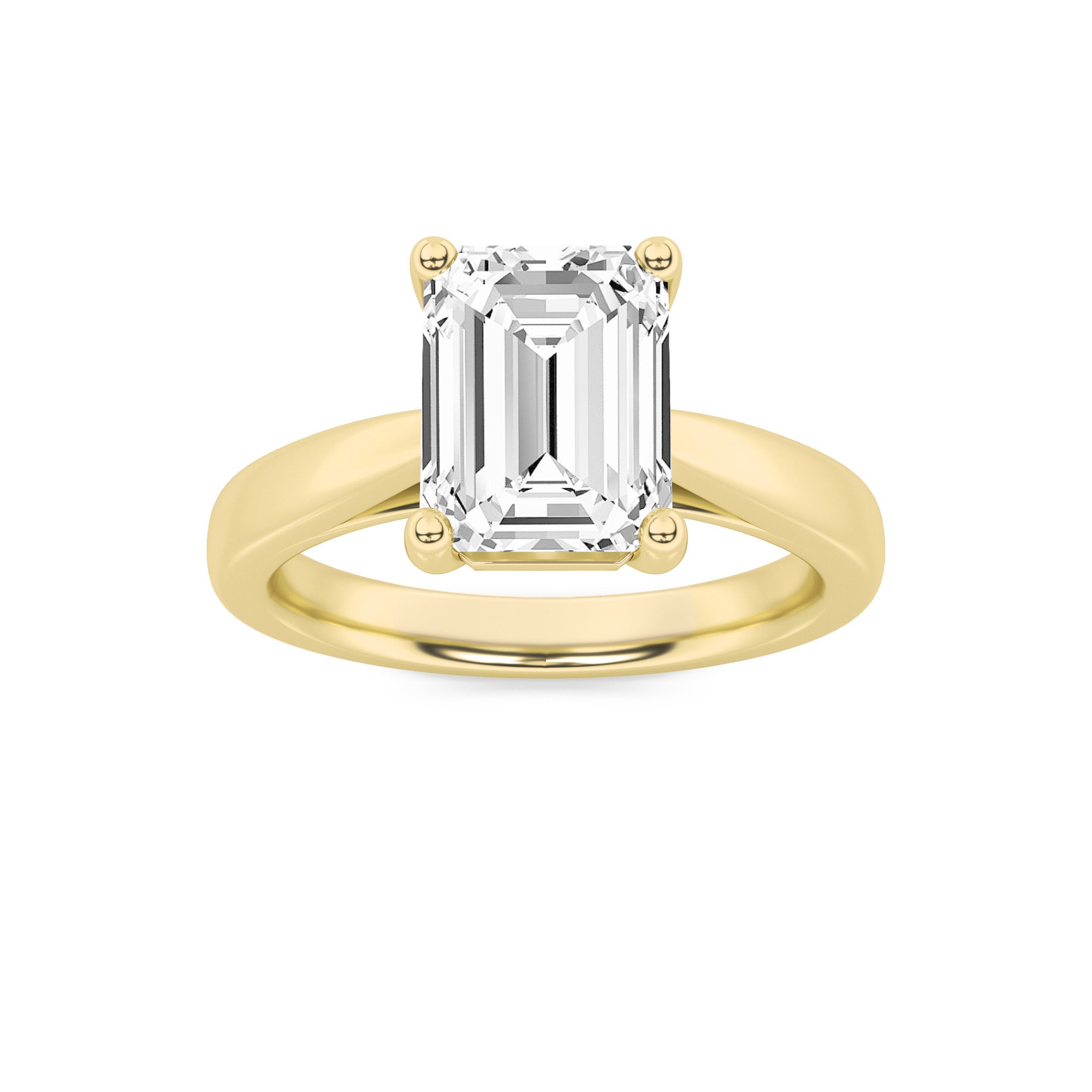 2CTW Emerald Shaped Lab Grown Diamond (F/VS) Plain Cathedral Trellis Shank Solitaire Engagement Ring in 14K Gold