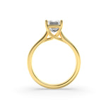 2CTW Emerald Shaped Lab Grown Diamond (F/VS) Plain Cathedral Trellis Shank Solitaire Engagement Ring in 14K Gold