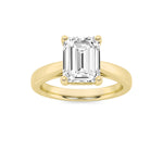 3CTW Emerald Shaped Lab Grown Diamond (F/VS) Plain Cathedral Trellis Shank Solitaire Engagement Ring in 14K Gold