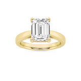 3CTW Emerald Shaped Lab Grown Diamond (F/VS) Plain Cathedral Trellis Shank Solitaire Engagement Ring in 14K Gold