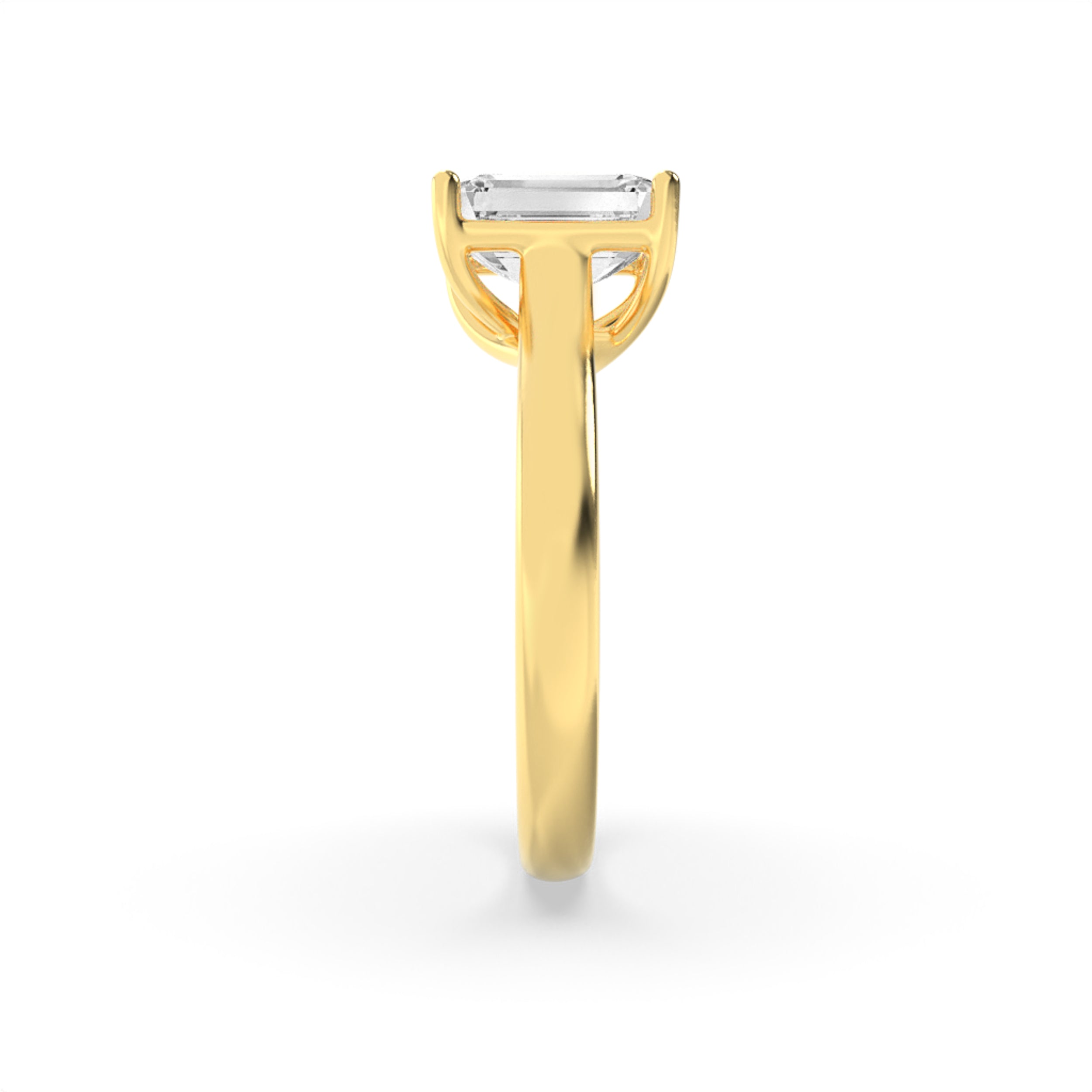 3CTW Emerald Shaped Lab Grown Diamond (F/VS) Plain Cathedral Trellis Shank Solitaire Engagement Ring in 14K Gold