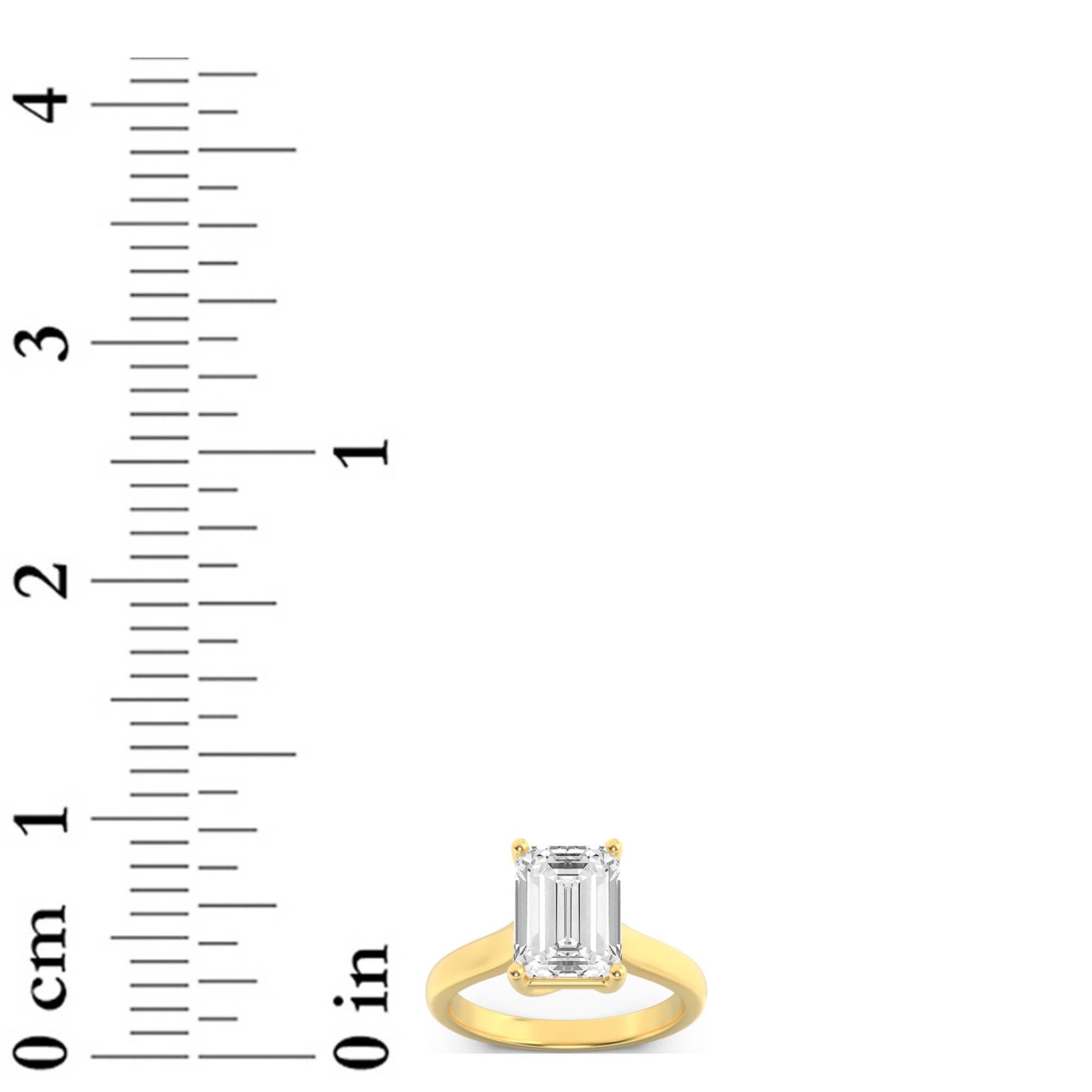 3CTW Emerald Shaped Lab Grown Diamond (F/VS) Plain Cathedral Trellis Shank Solitaire Engagement Ring in 14K Gold