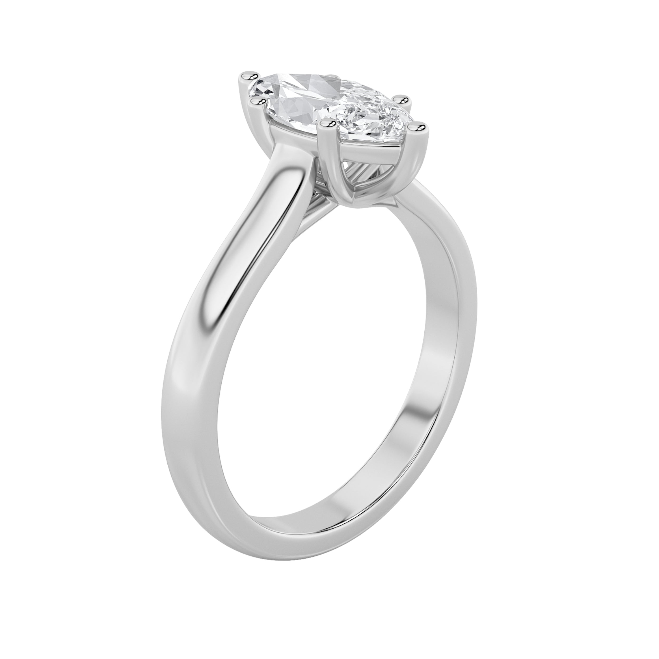 1CTW Marquise Shaped Lab Grown Diamond (F/VS) Plain Cathedral Trellis Shank Solitaire Engagement Ring in 14K Gold