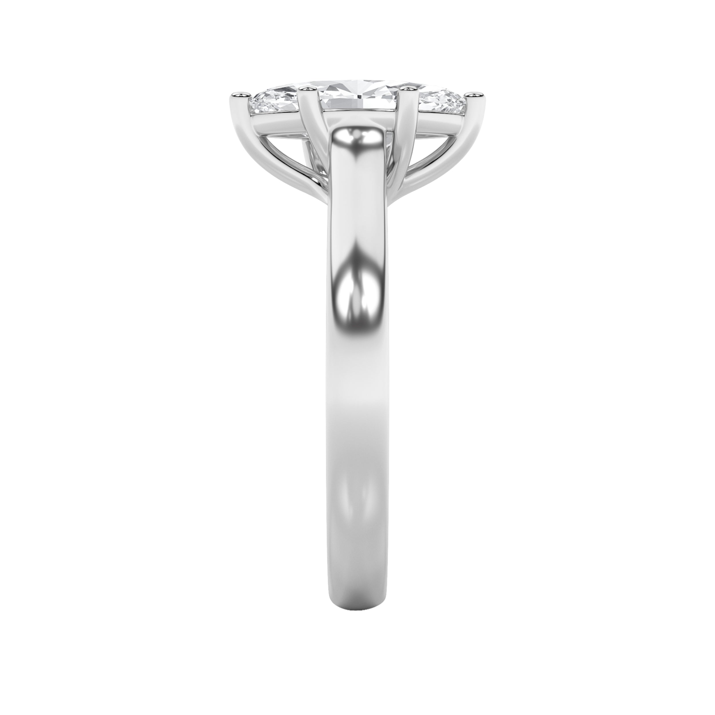 1CTW Marquise Shaped Lab Grown Diamond (F/VS) Plain Cathedral Trellis Shank Solitaire Engagement Ring in 14K Gold
