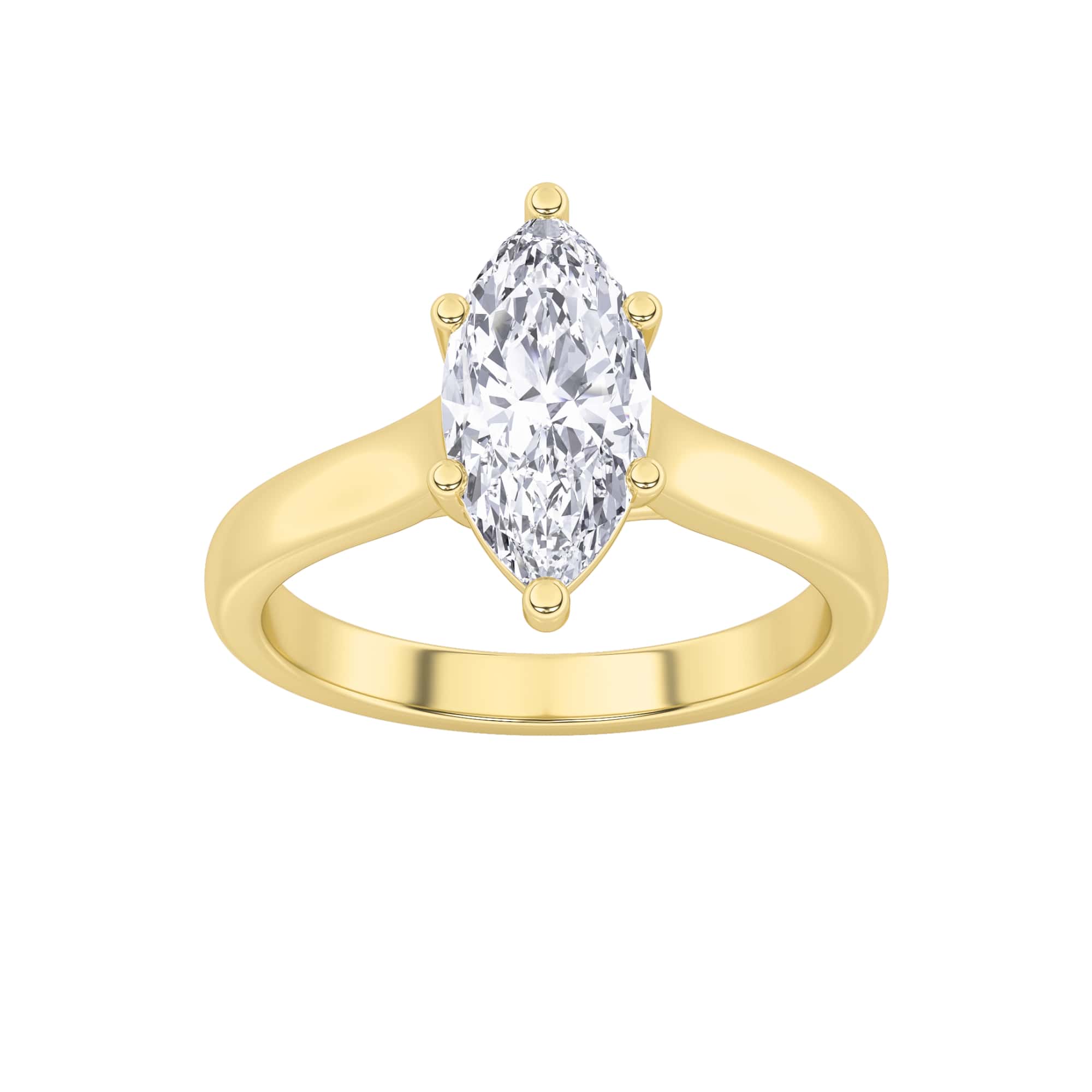 2CTW Marquise Shaped Lab Grown Diamond (F/VS) Plain Cathedral Trellis Shank Solitaire Engagement Ring in 14K Gold