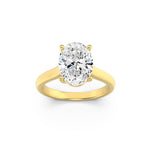 1CTW Oval Shaped Lab Grown Diamond (G/VS) Plain Cathedral Trellis Shank Solitaire Engagement Ring in 14K Gold