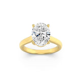 1CTW Oval Shaped Lab Grown Diamond (G/VS) Plain Cathedral Trellis Shank Solitaire Engagement Ring in 14K Gold