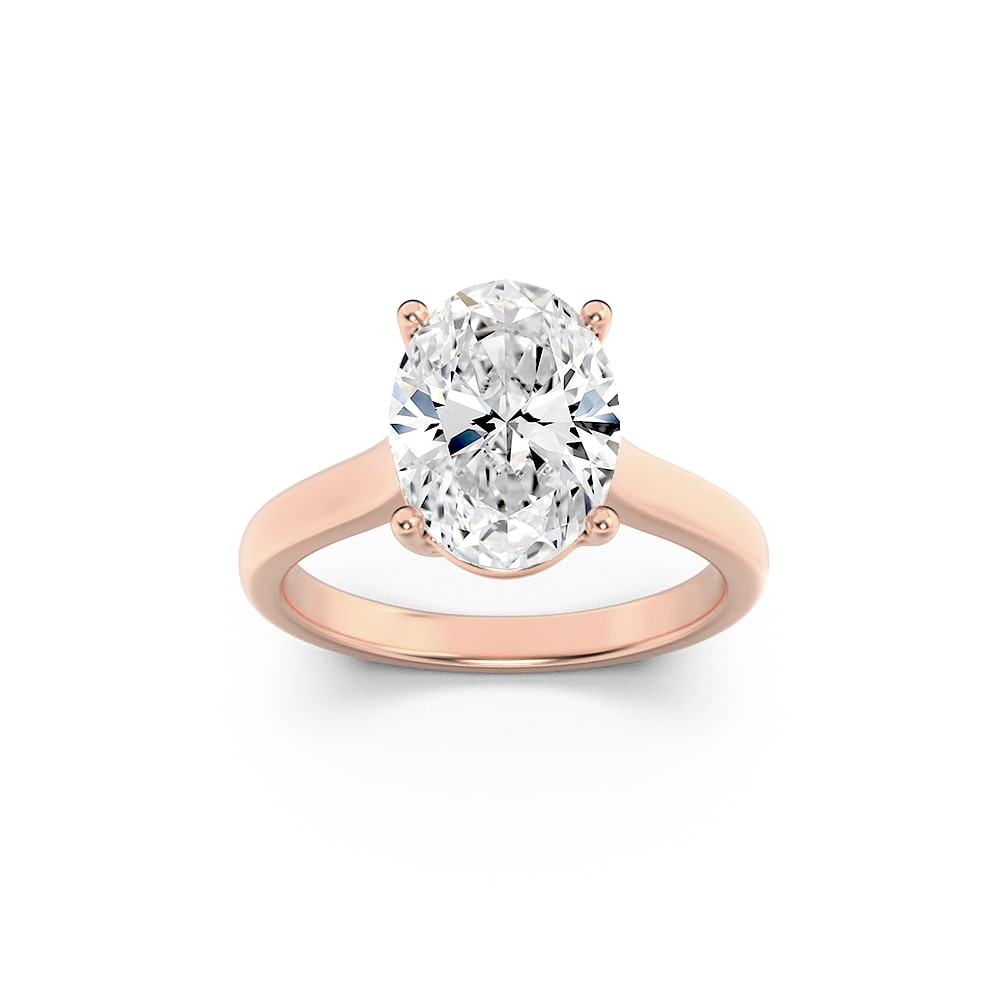 1CTW Oval Shaped Lab Grown Diamond (F/VS) Plain Cathedral Trellis Shank Solitaire Engagement Ring in 14K Gold