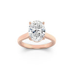 2CTW Oval Shaped Lab Grown Diamond (F/VS) Plain Cathedral Trellis Shank Solitaire Engagement Ring in 14K Gold