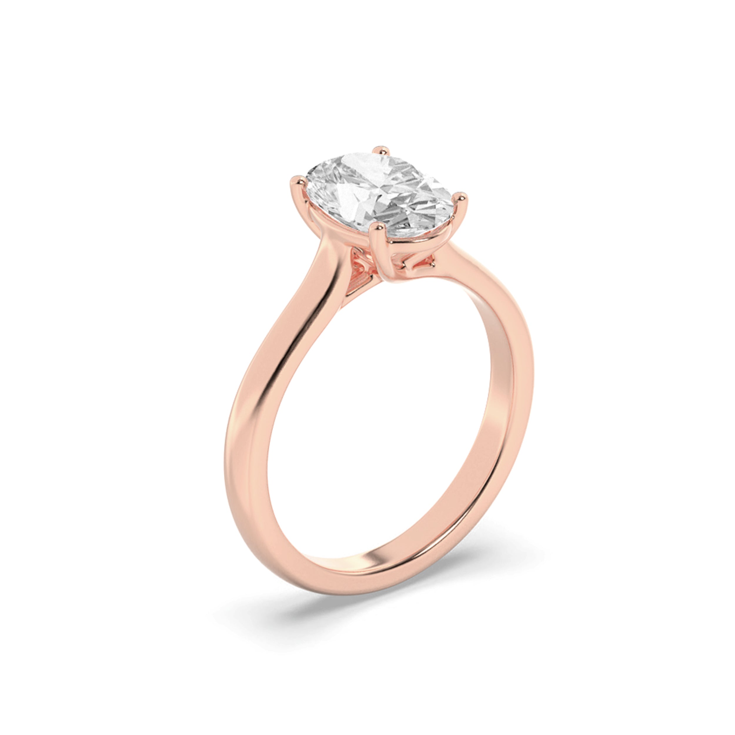 2CTW Oval Shaped Lab Grown Diamond (F/VS) Plain Cathedral Trellis Shank Solitaire Engagement Ring in 14K Gold