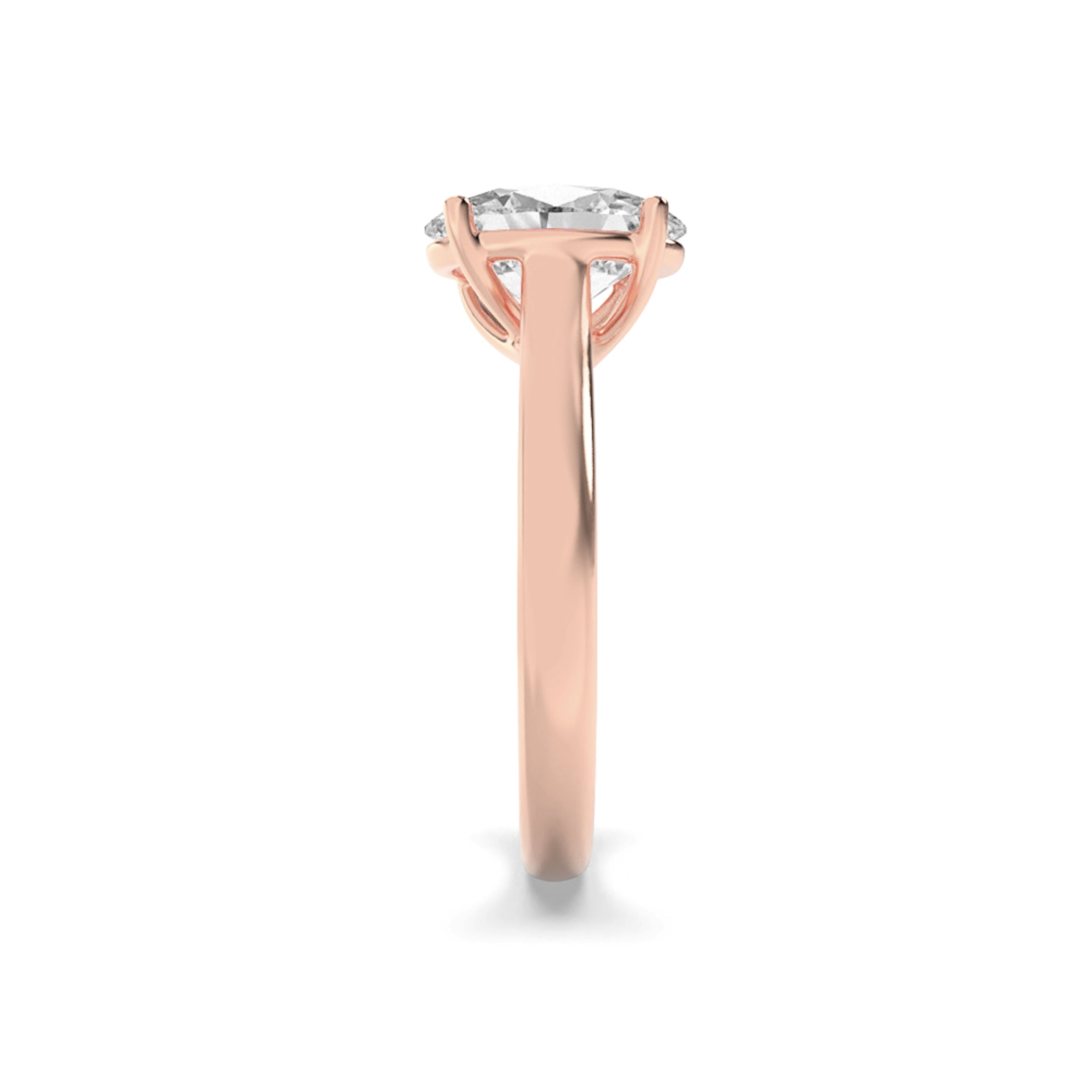 2CTW Oval Shaped Lab Grown Diamond (F/VS) Plain Cathedral Trellis Shank Solitaire Engagement Ring in 14K Gold
