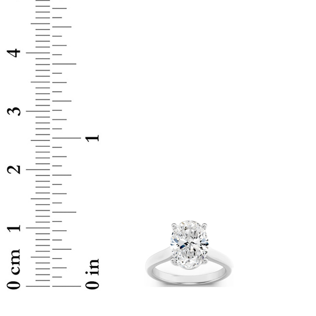 2.5CTW Oval Shaped Lab Grown Diamond (F/VS) Plain Cathedral Trellis Shank Solitaire Engagement Ring in 14K Gold